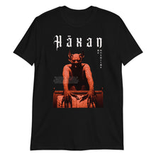 Load image into Gallery viewer, Goth T-shirt with Satan leaning on an alter and showing pages from a grimoire in red