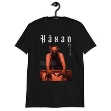 Load image into Gallery viewer, Black T shirt Satan in red standing behind an altar