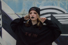 Load image into Gallery viewer, girl wearing Goth Black pullover hoodie with text in front CUT ME OPEN