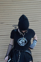 Load image into Gallery viewer, goth  top with skull and pentagram on gothic girl
