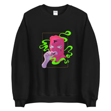 Load image into Gallery viewer, MASKED sweatshirt with grunge pink ski mask with  cross motif on figure design in alt style
