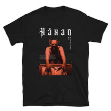 Load image into Gallery viewer, Black  gothic T- shirt Satan in red standing behind an altar

